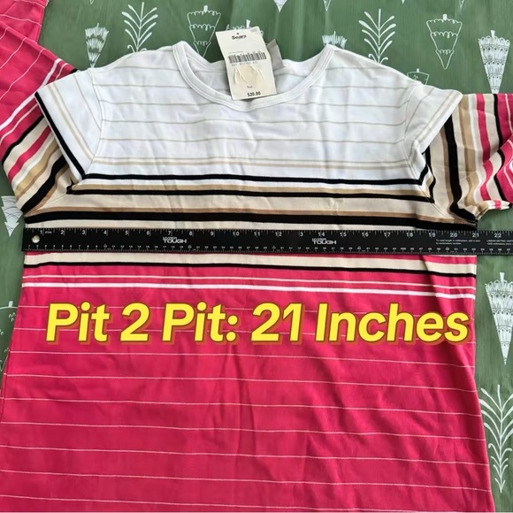 Classic Elements Women's L (14-16) Striped Knit Top 3/4 Sleeve Pink White Beige - Picture 13 of 14